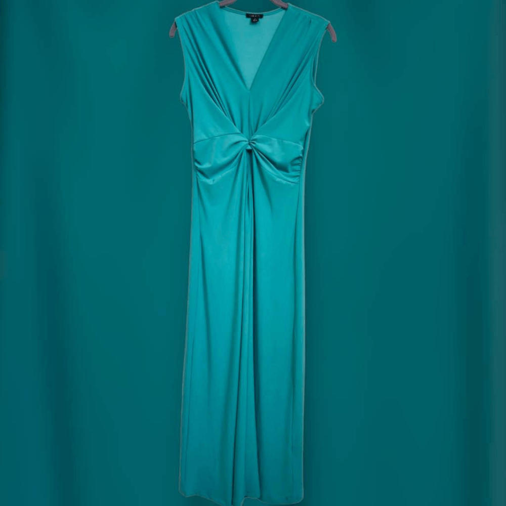Iman Women's Twist Front Maxi Dress, Small Short, Bright Turquoise